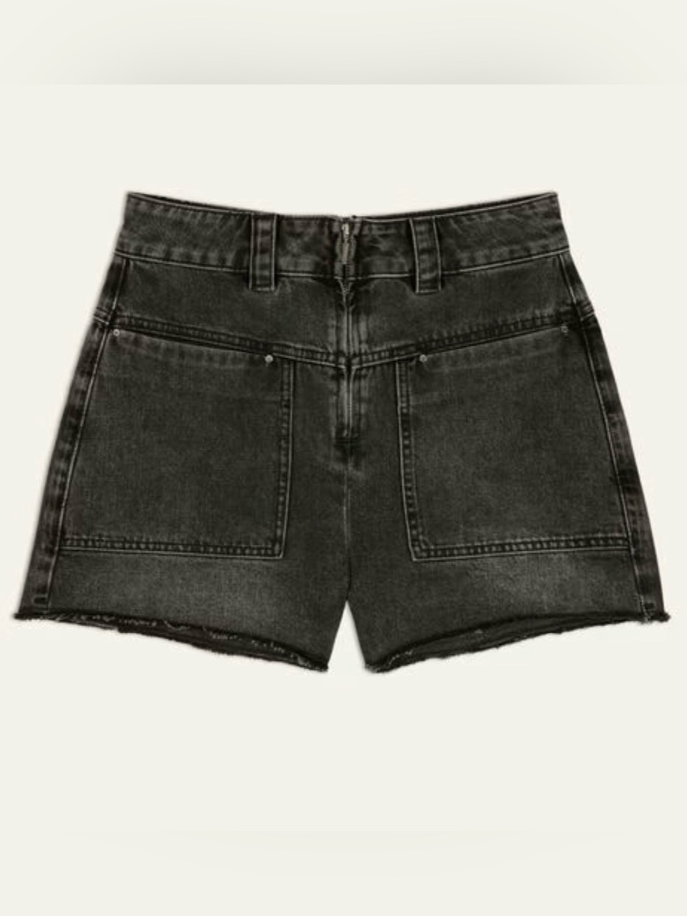 Ba&sh David High-Waist Gray Denim Shorts with Front Patch Pockets & Zipper $258